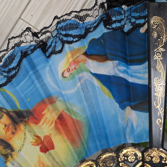 Religious Jesus Mary and Cross Folding Hand Fan - Picture 6 of 6